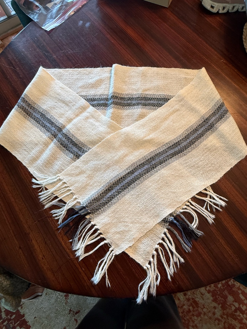 Novica Scarf Striped Alpaca Wool Cream Blue Stripes 64 In Cozy Warm Luxe